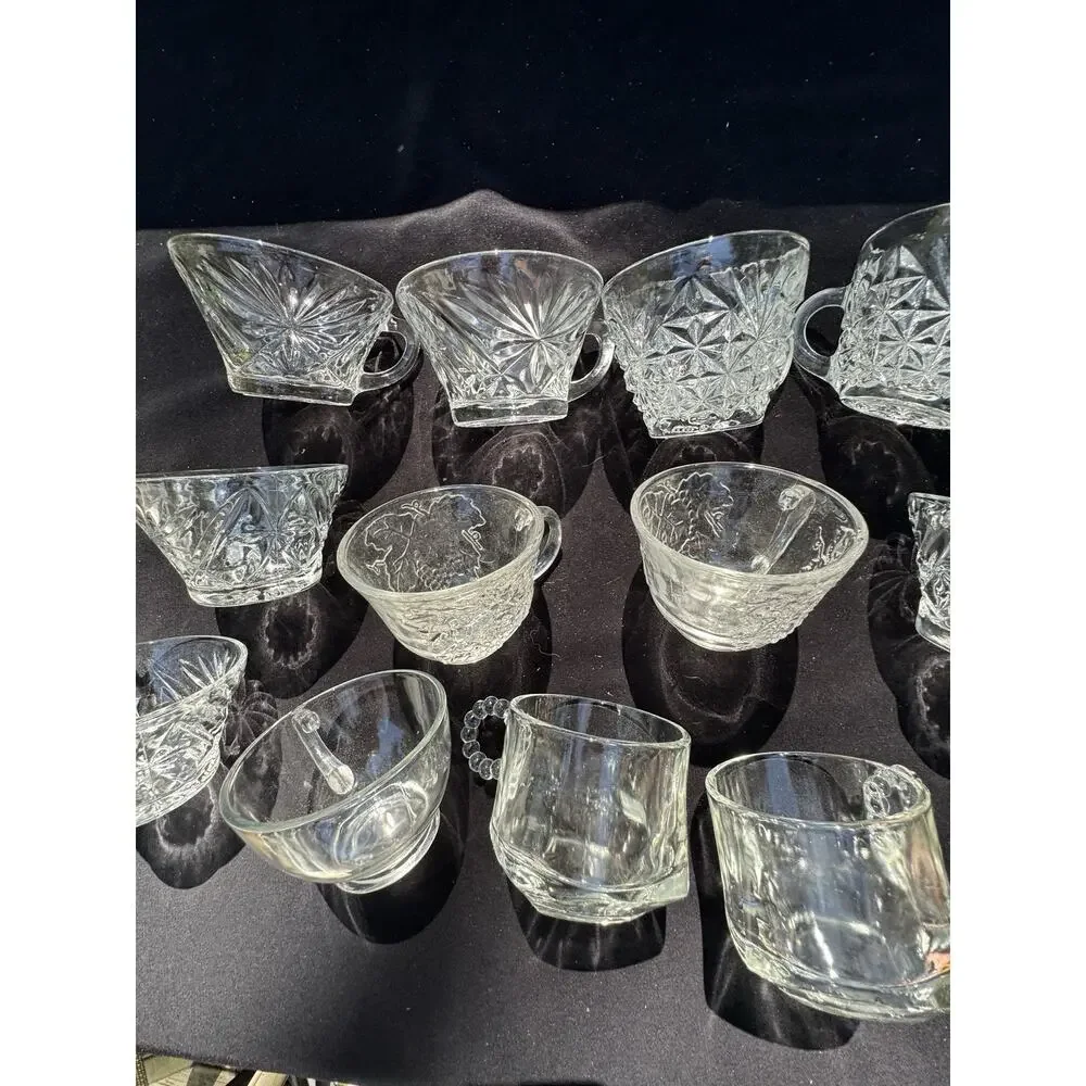 12 Vintage Clear Pressed Glass Punch Bowl Cups -Cups Only- Mixed Variety -10/13